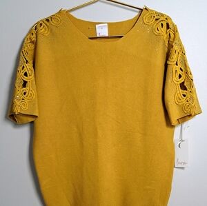 LUNA TOP IN MUSTARD COLOR EMBROIDERY SLEEVES SIZE MEDIUM.  NEW WITH TAG.
